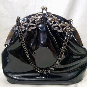 Jeanne Lottie Vintage-Style Black Patent Kiss-Lock Frame Bag